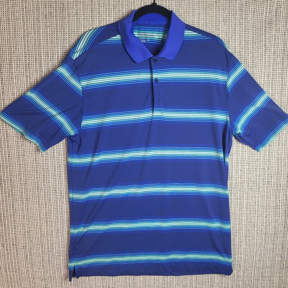 Nike Golf Tour Performance Polo Mens Medium blue Striped Dri Fit Moisture Wickin